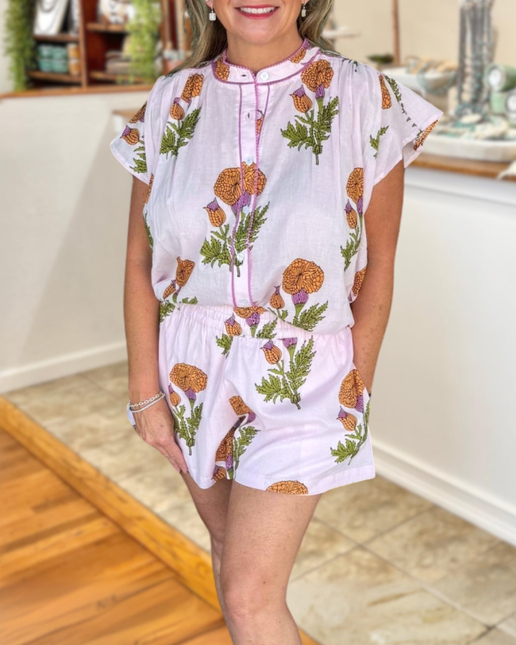 Blush Floral Linen Cotton Set