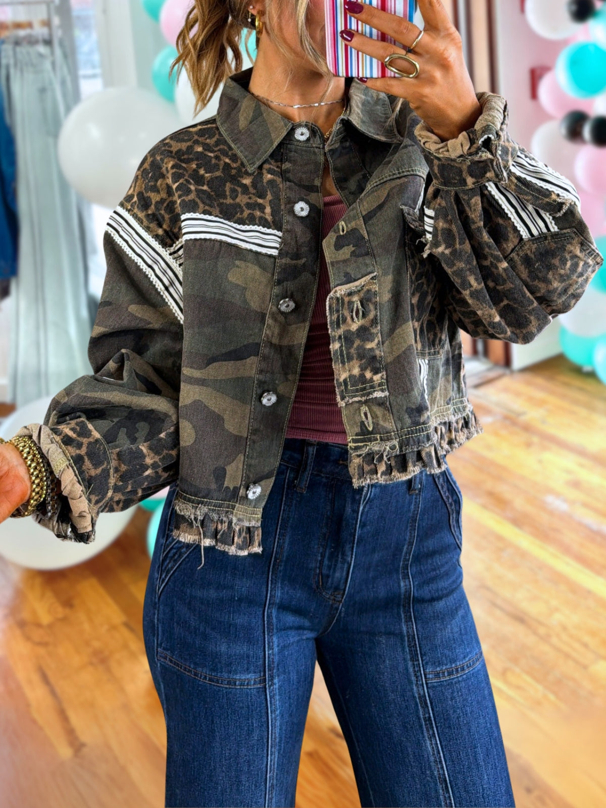 Leopard-Print Camouflage Webbing Jacket