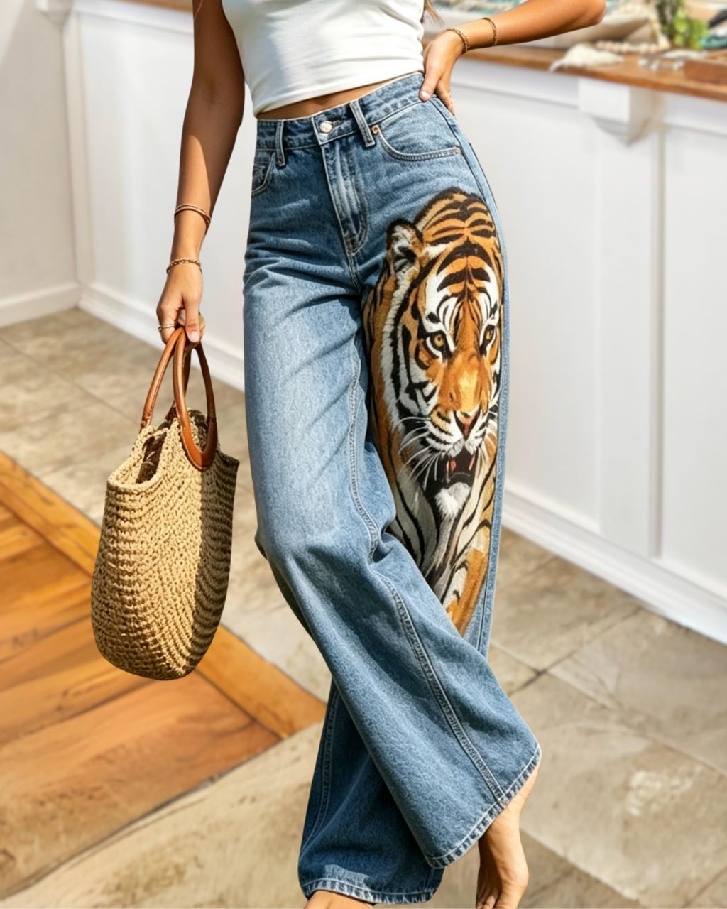 Vintage Tiger Print Jeans
