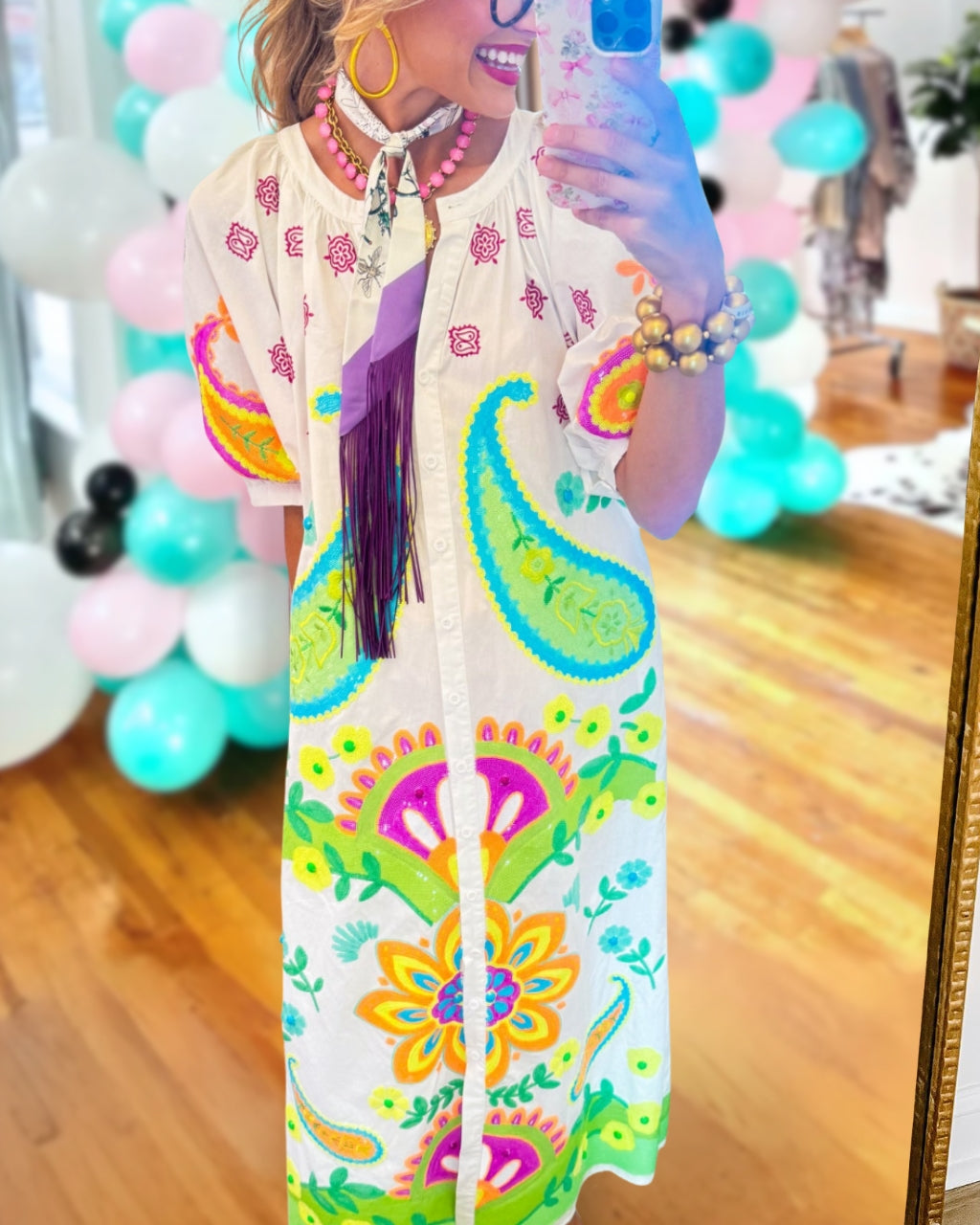 Paisley Print Satin Shirt Dress