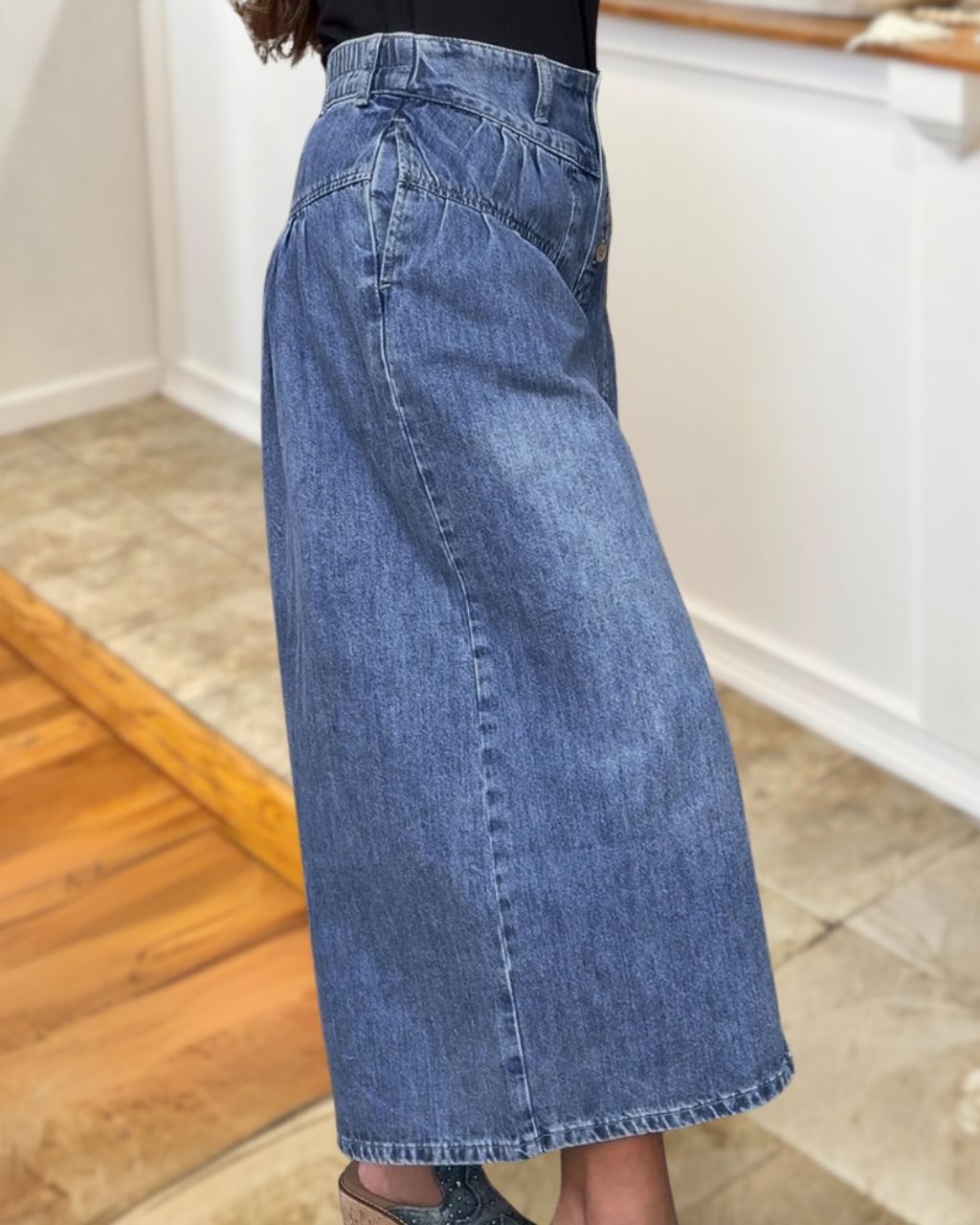 High-Waisted Button-Front Wide-Leg Jeans
