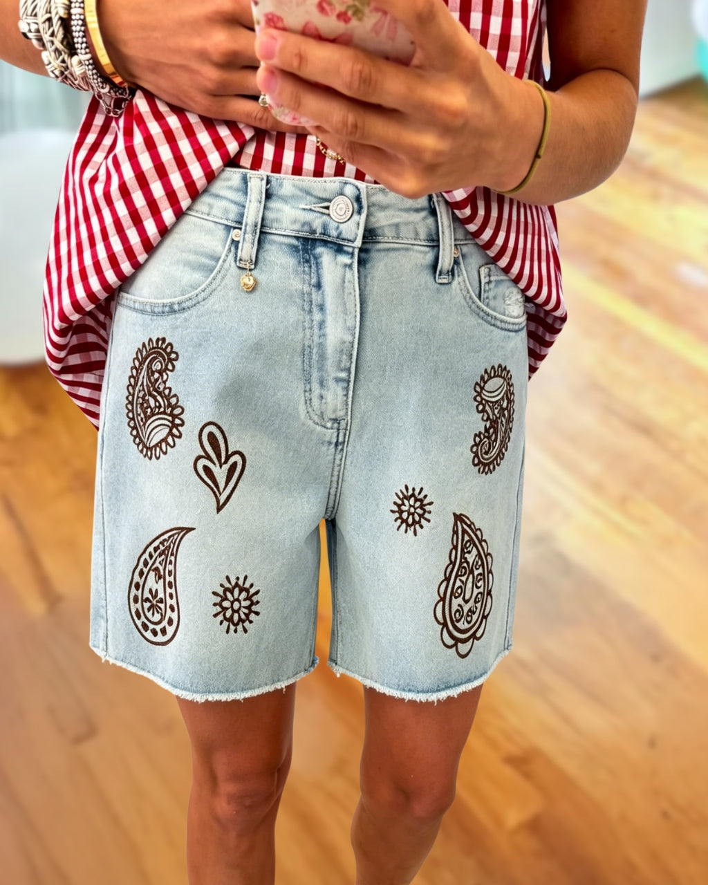 Paisley Print Denim Shorts