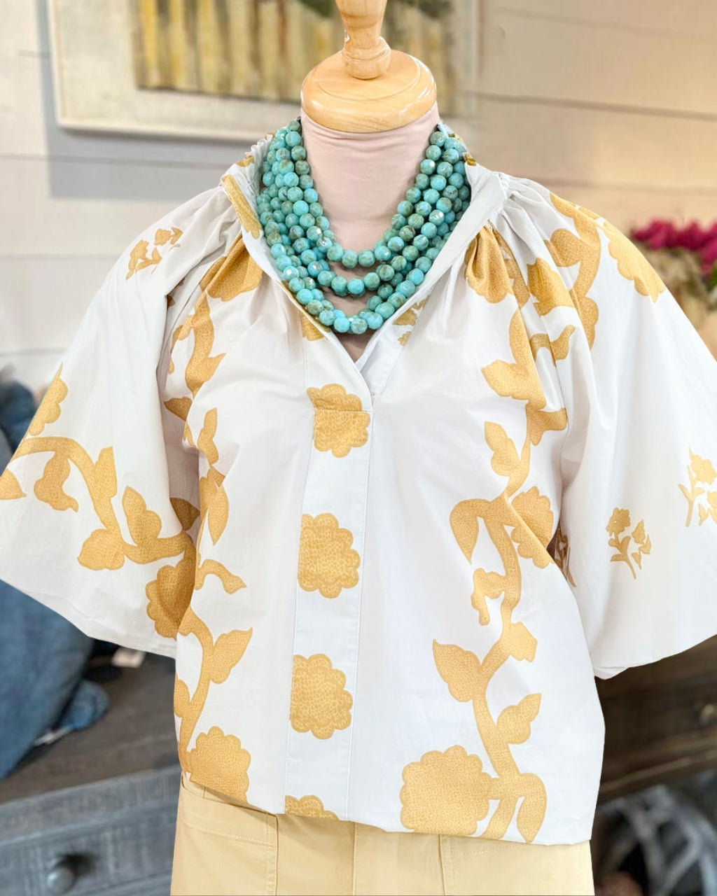 Delicate Floral Pattern Satin Top