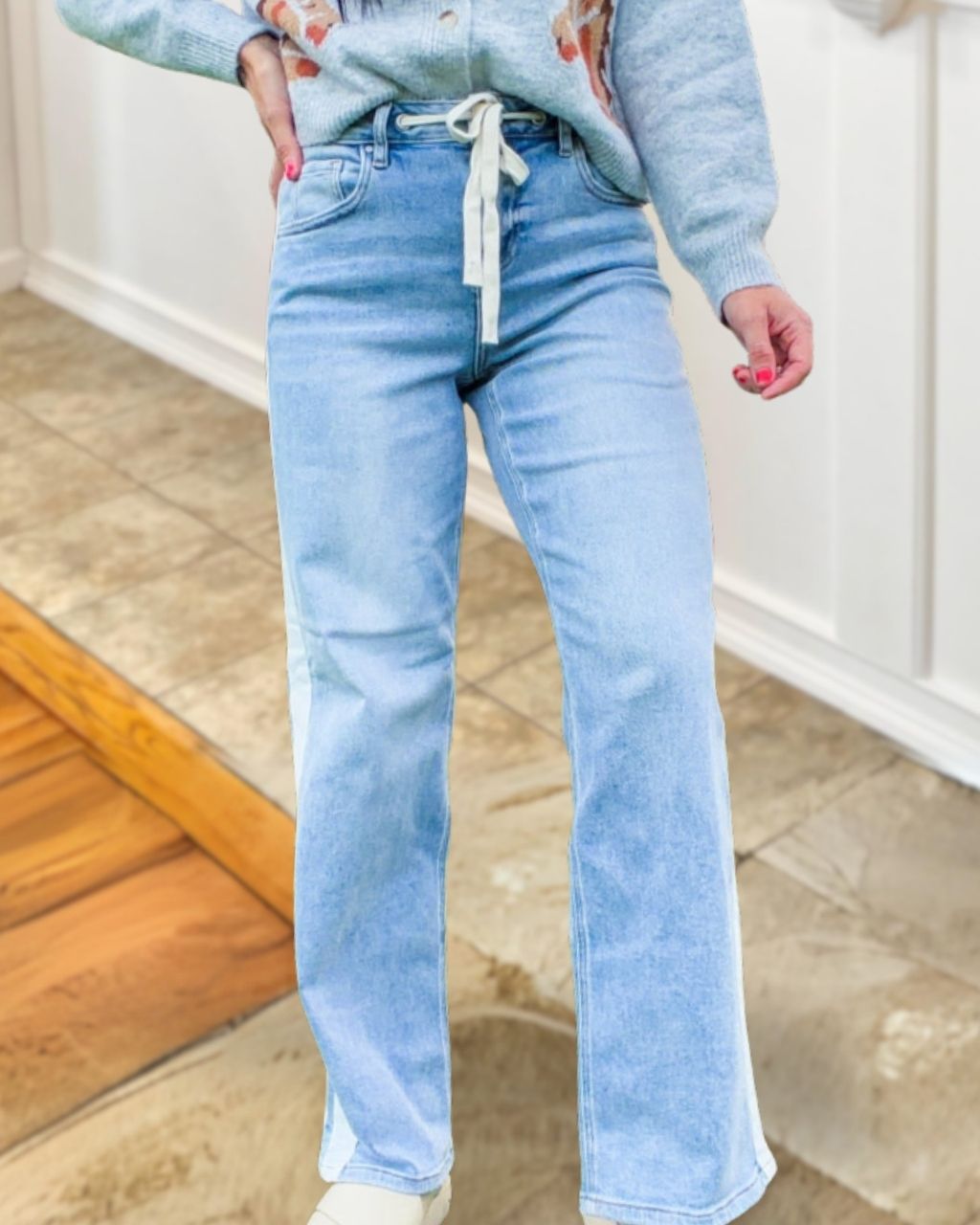 Side Striped Washed Denim Jeans