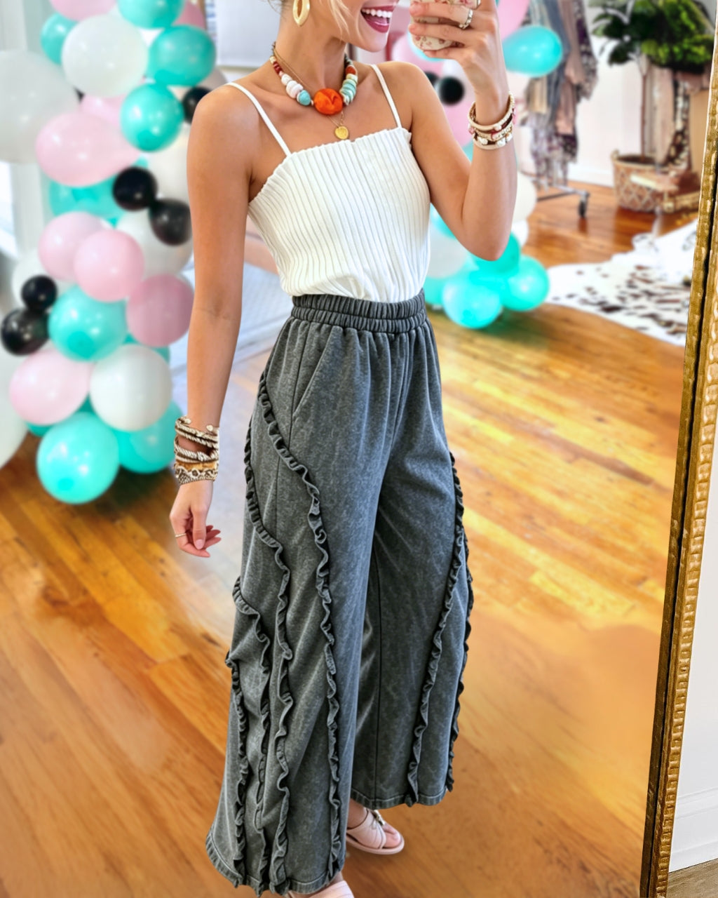 Unique Ruffled Washed Pants