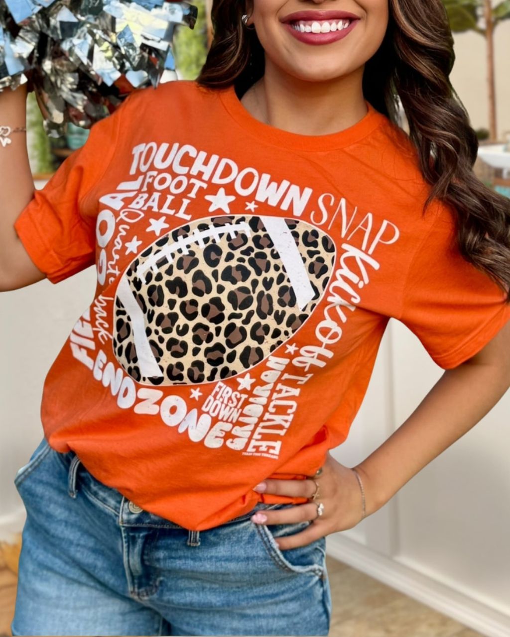Game Day Leopard Print Football Letter Graphic T-Shirt