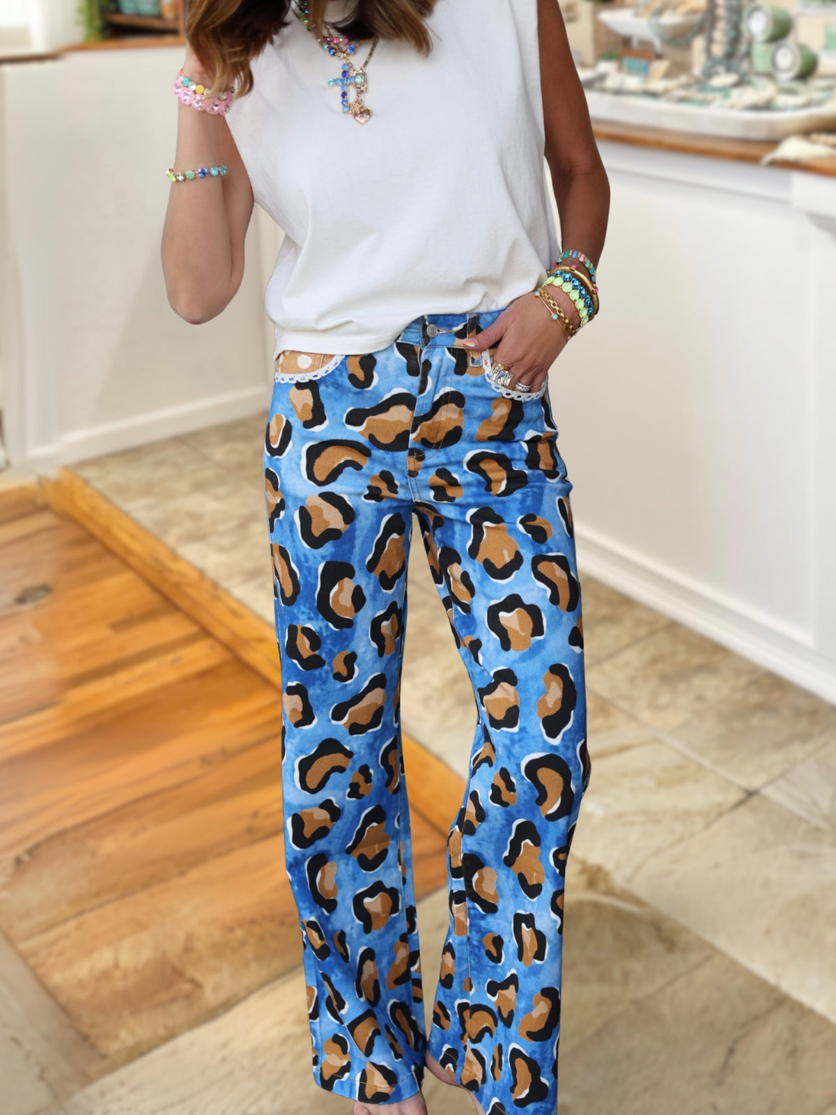 Leopard Print Patchwork Pocket Pants