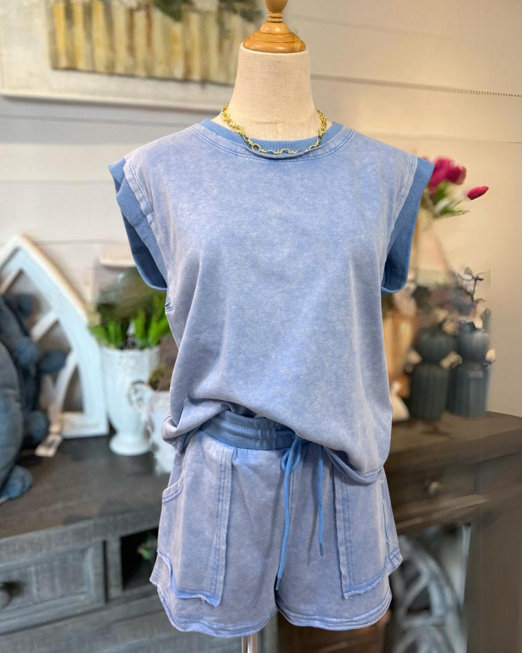 Simple Washed Shorts Set