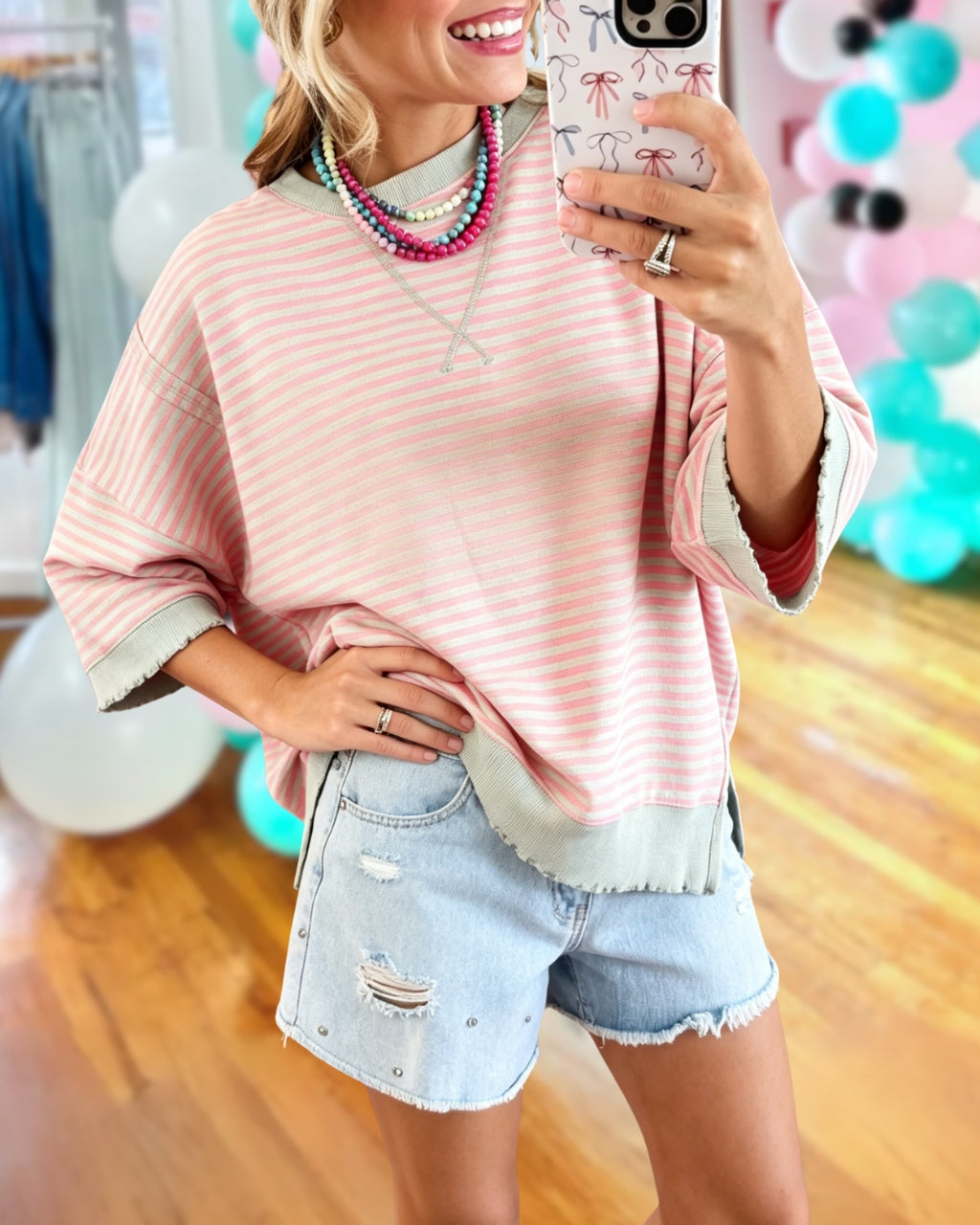 Striped Distressed-Trim Top