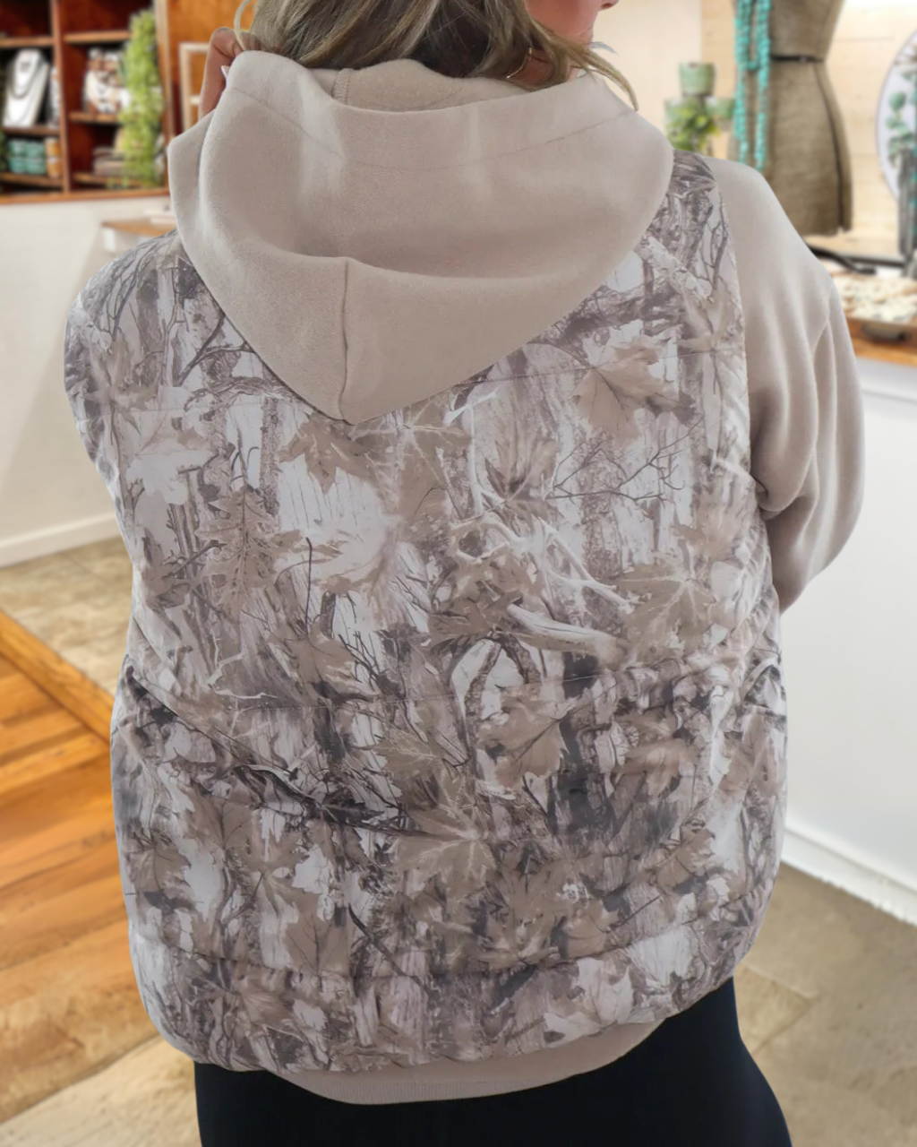 Leaf-Print Padded Cotton Vest