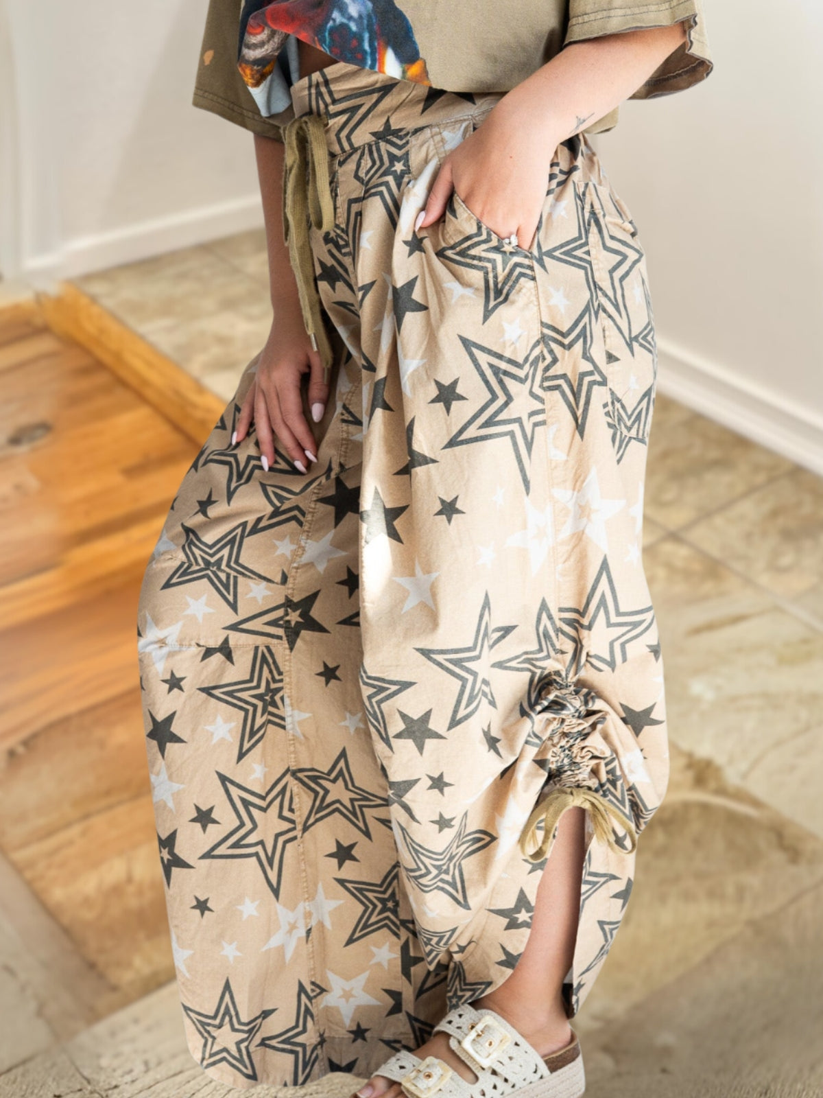 Chic Star Print Drawstring Pants