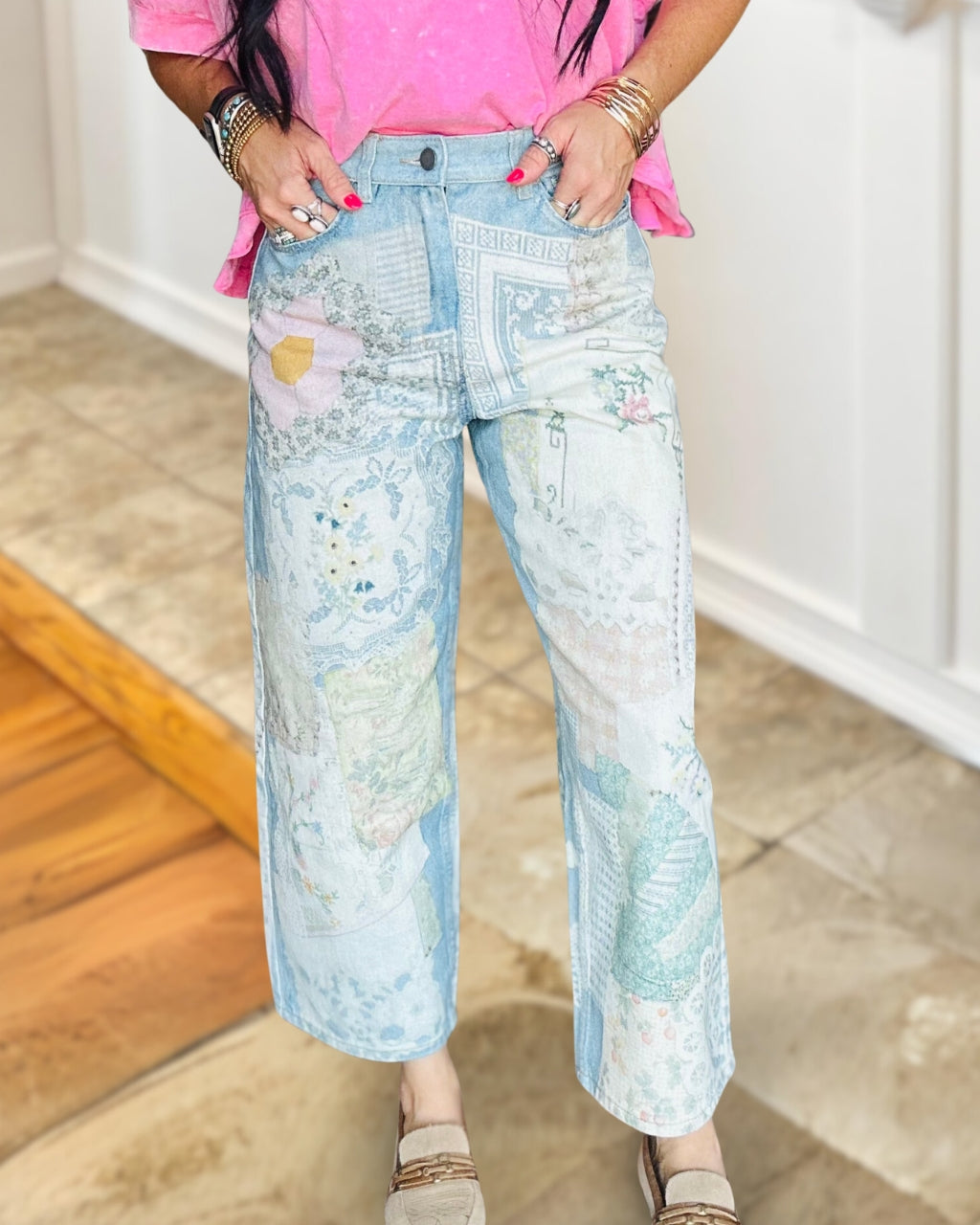 Vintage Floral Print Jeans