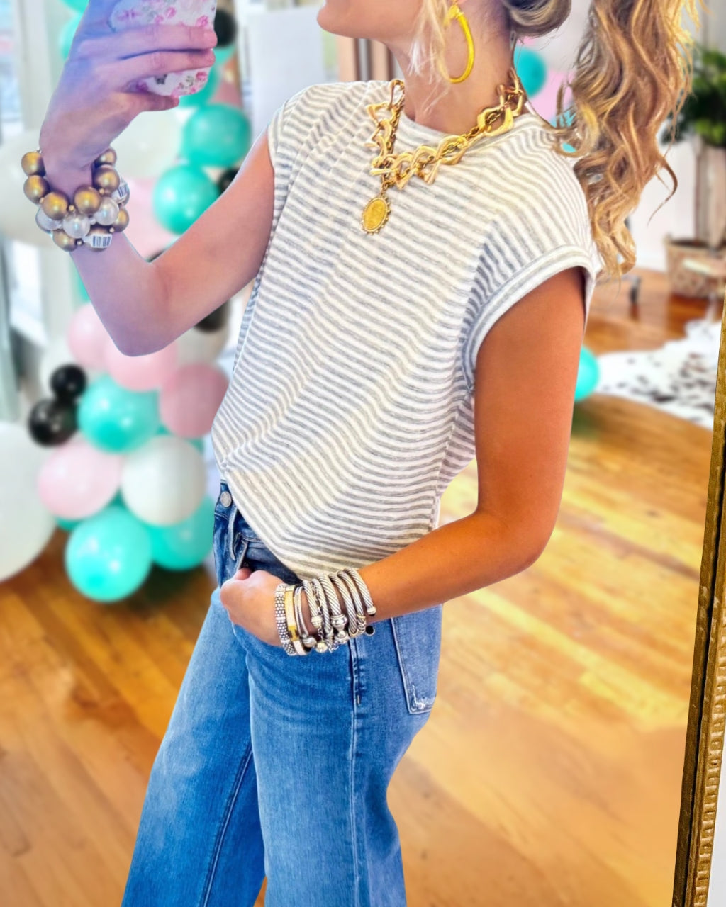 Striped Sleeveless Crewneck T-shirt