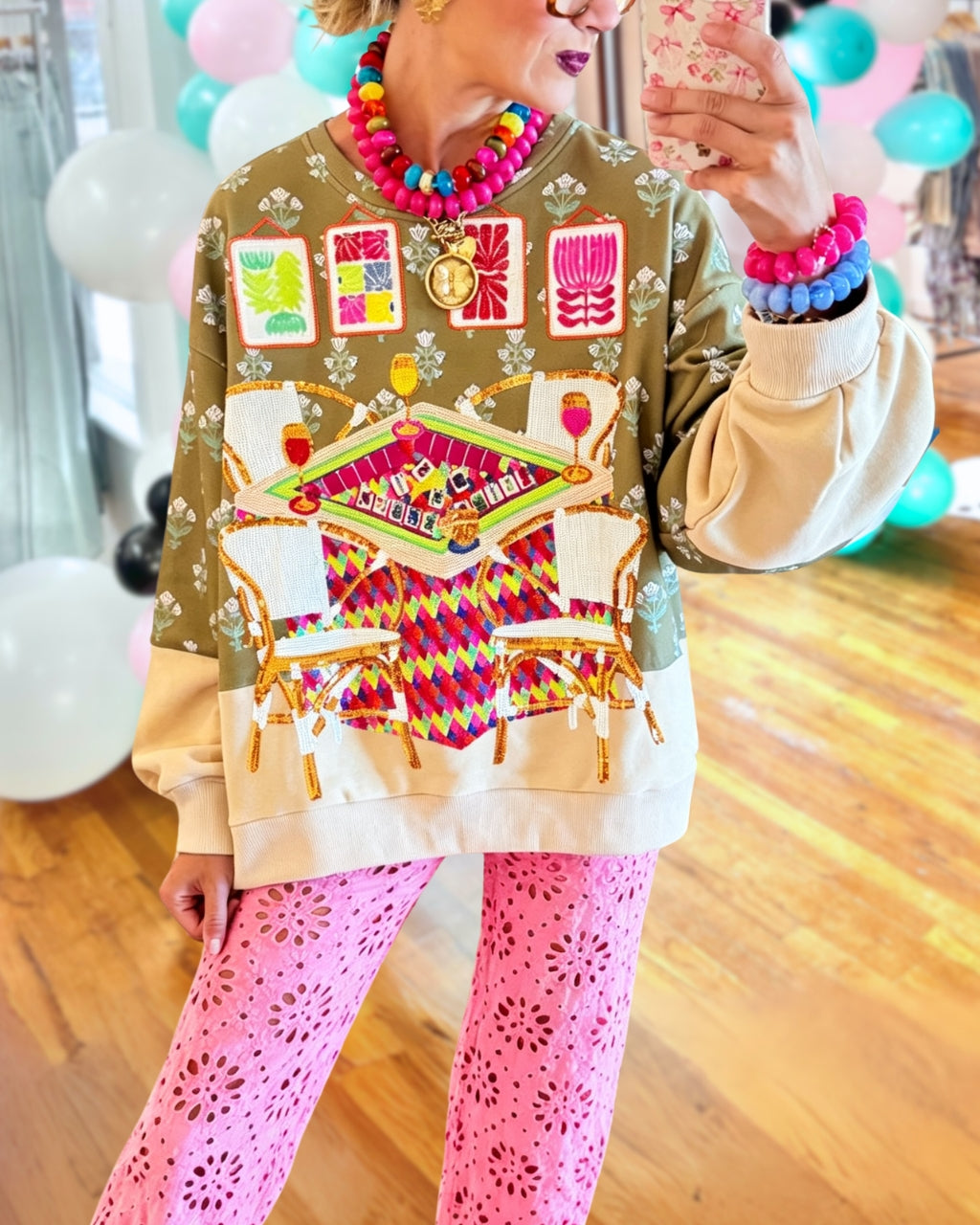 Game Night Mahjong Sequin Sweatshirt