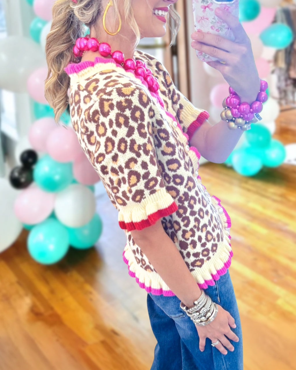 Chic Leopard Contrast Trim Cardigan