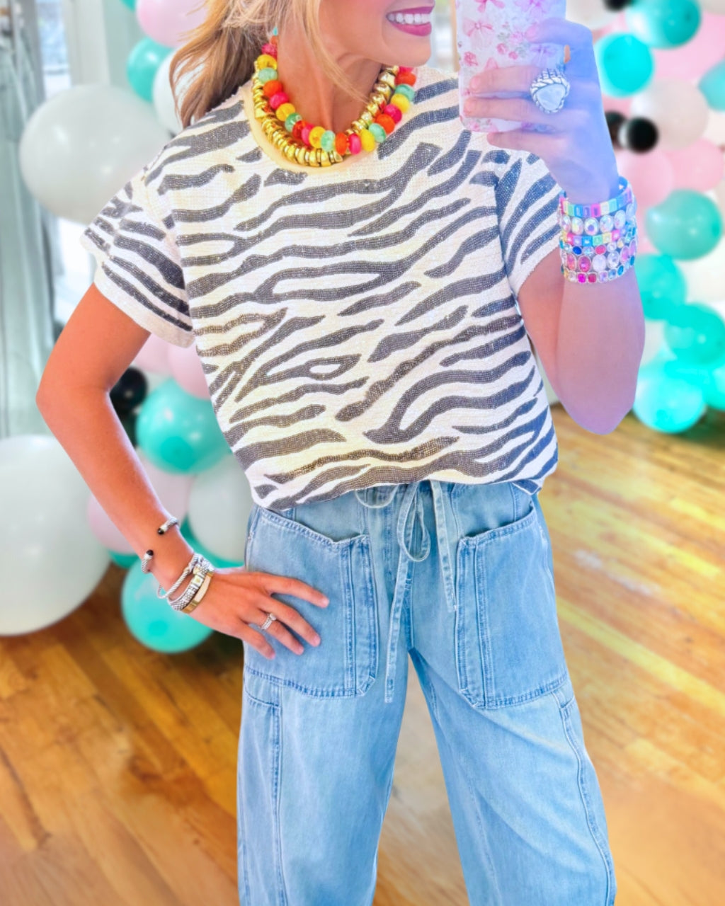 Zebra-print Sequined T-shirt