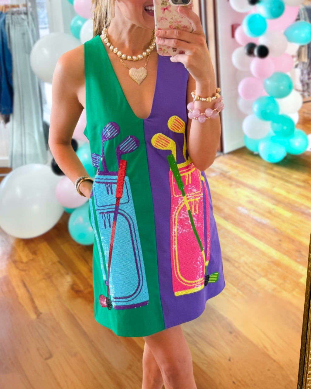 Contrast Golf Sequined Sleeveless Dress
