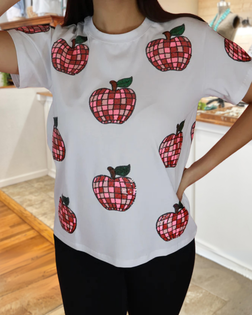 Apple Checkered Sequin T-shirt