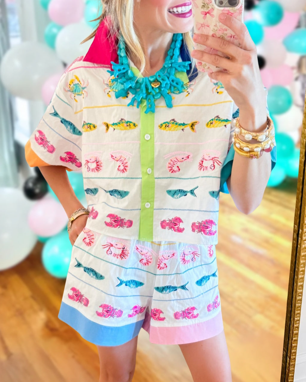 Ocean Sequin Poplin Shorts