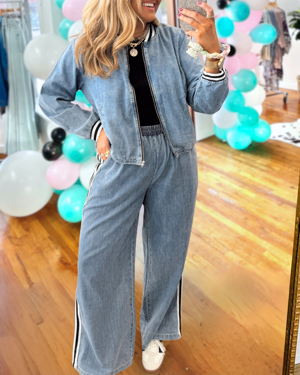 Chic Denim Stripe Accent Jacket