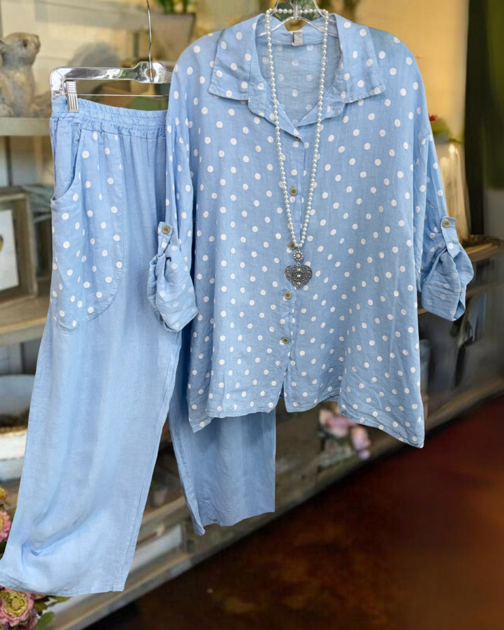 Casual Polka Dot Shirt Set