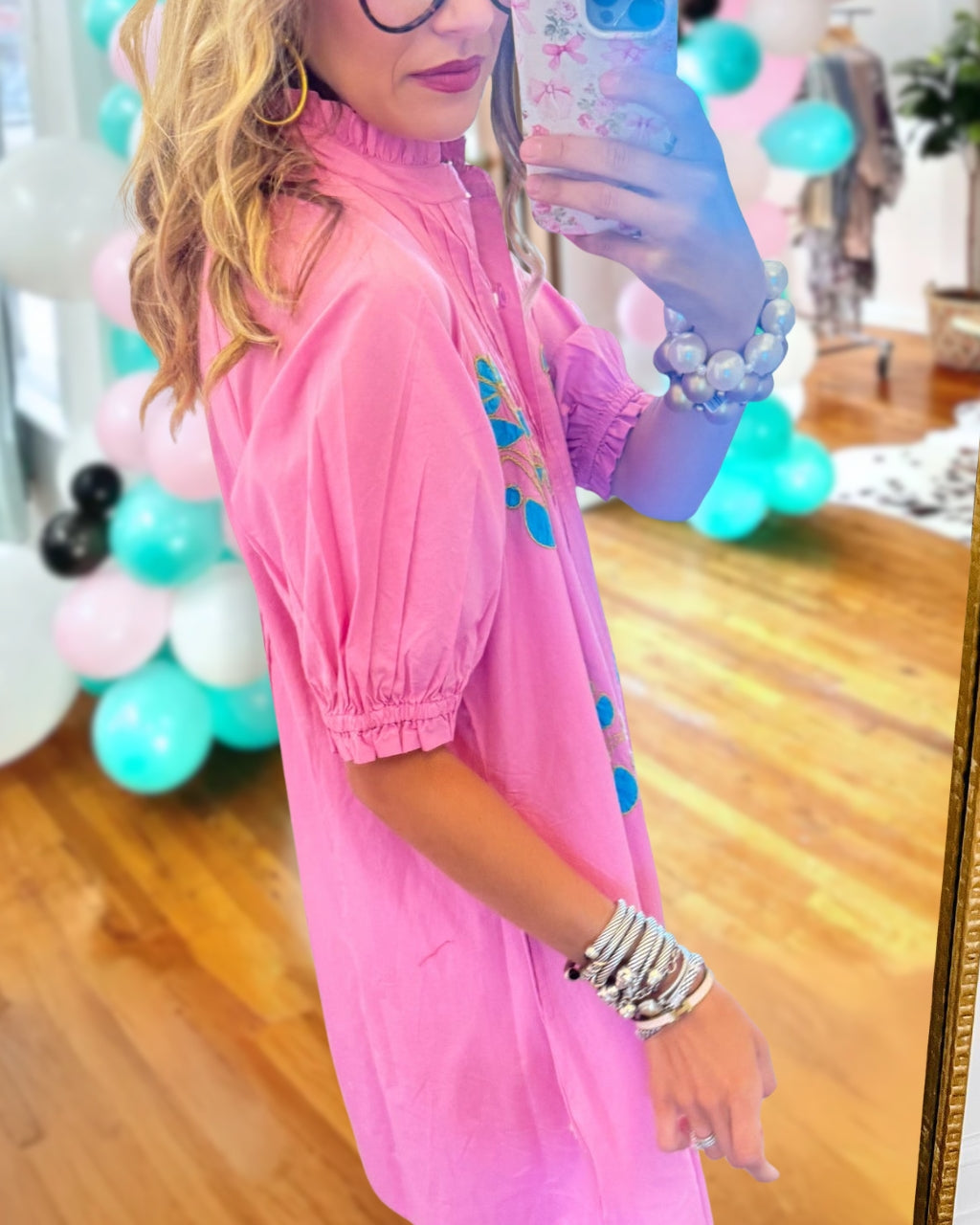 Floral Embroidered Poplin Shirt Dress