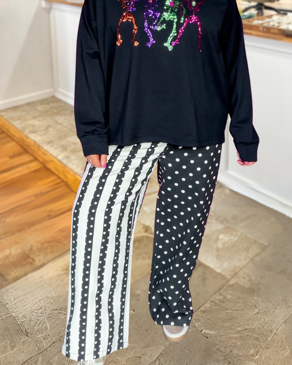 Polka Dot Striped Patchwork Pants