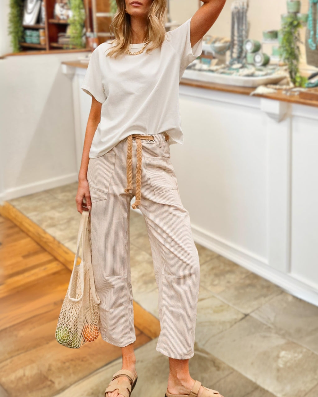 Corduroy Drawstring Cropped Pants