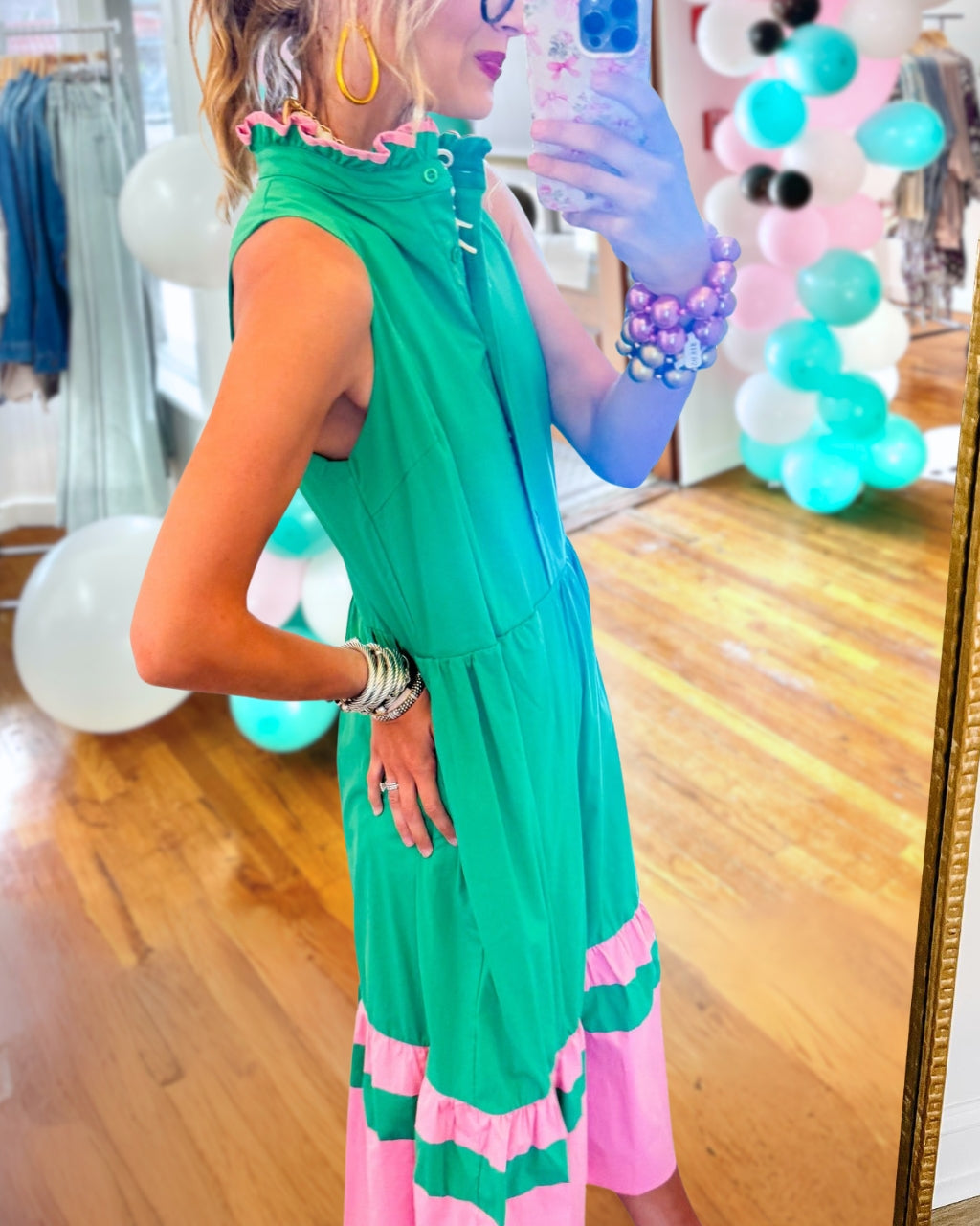 Color-blocked Sleeveless Poplin Dress