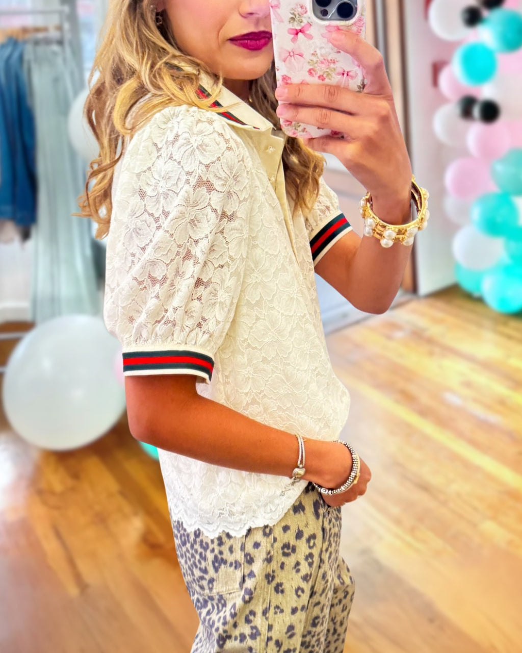 Contrasting Trim Lace Top