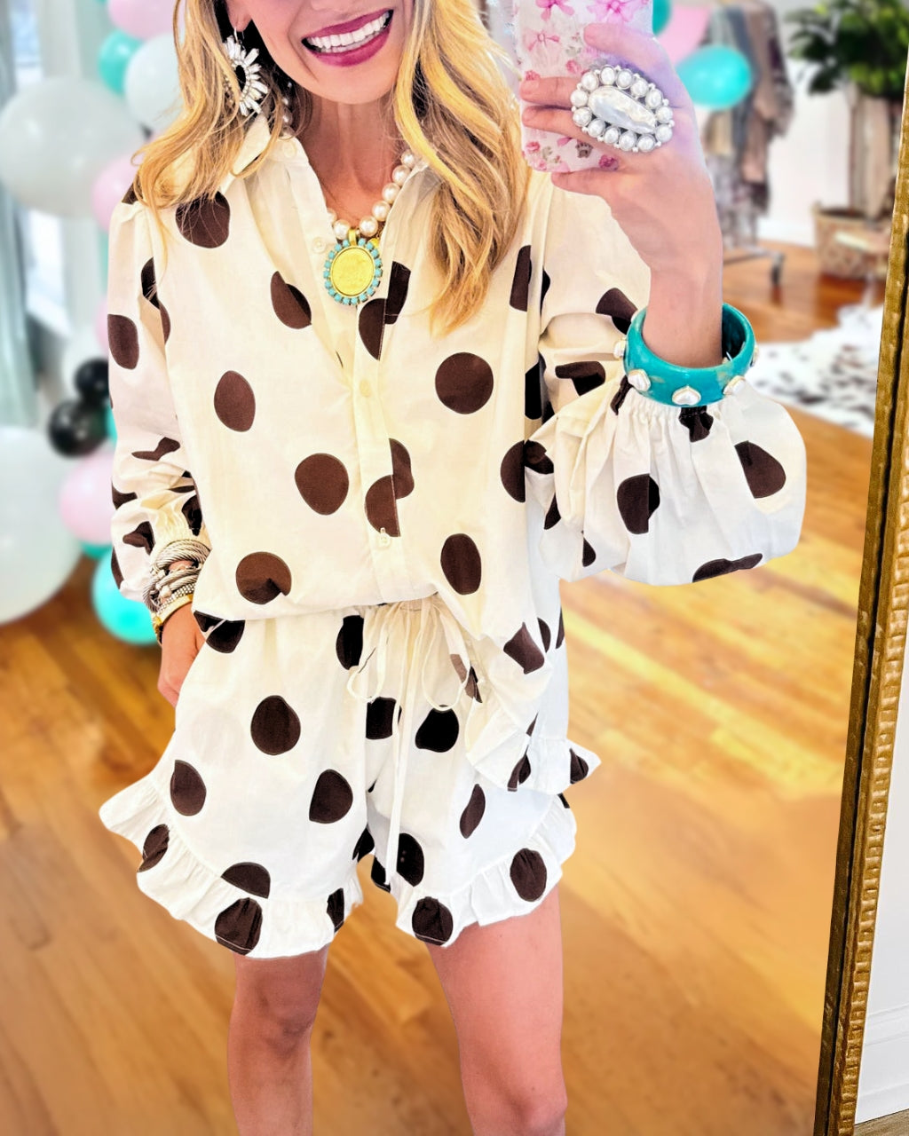 Polka-Dot Ruffled Poplin Shorts Set