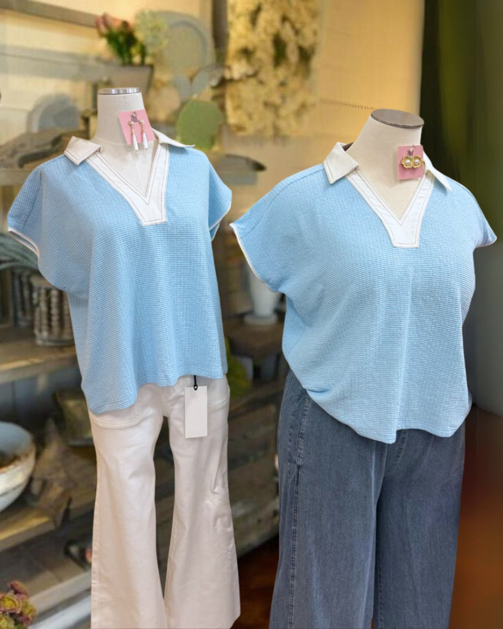 Color-blocked Collared Knit Top