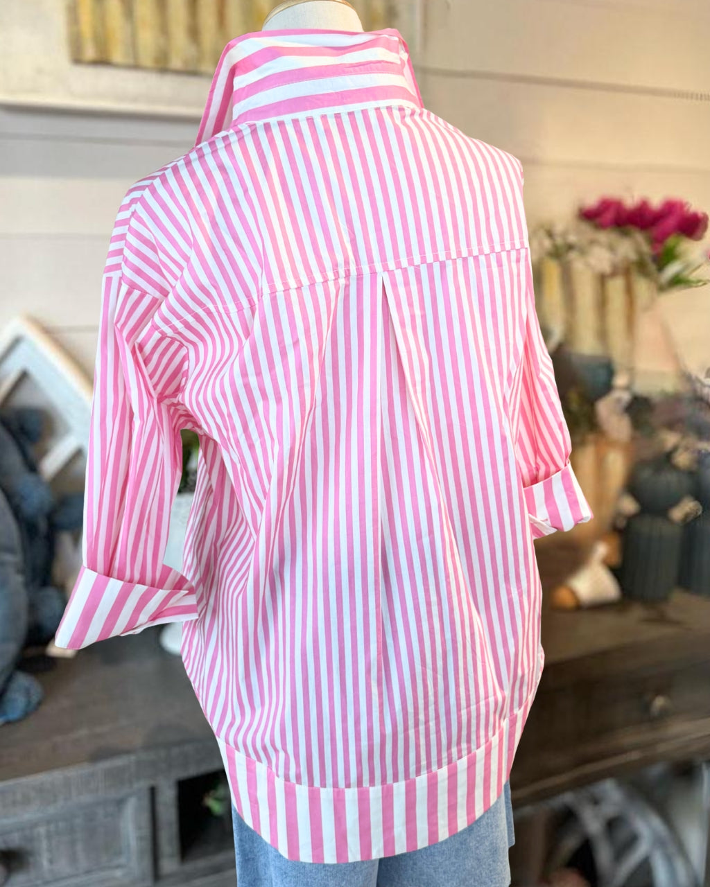 Simple Striped Half-open Collar Top