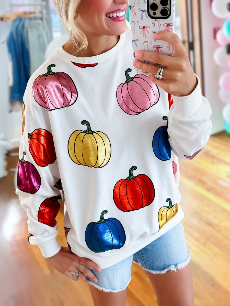 Colorful Pumpkin Gold Foil Print Pullover