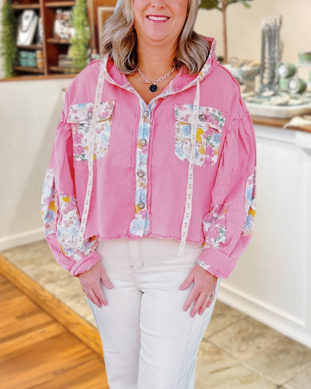 Floral Washed Raw Edge Jacket