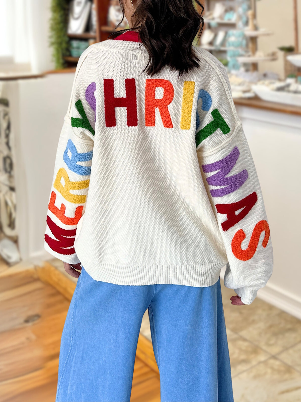 Merry Christmas Embroidered Letter Cardigan