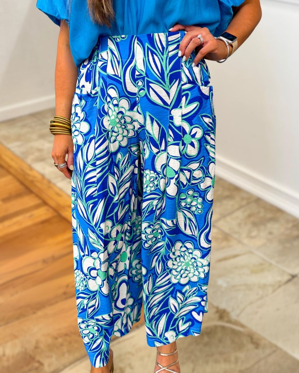 Floral Botanical Satin Wide-leg Pants