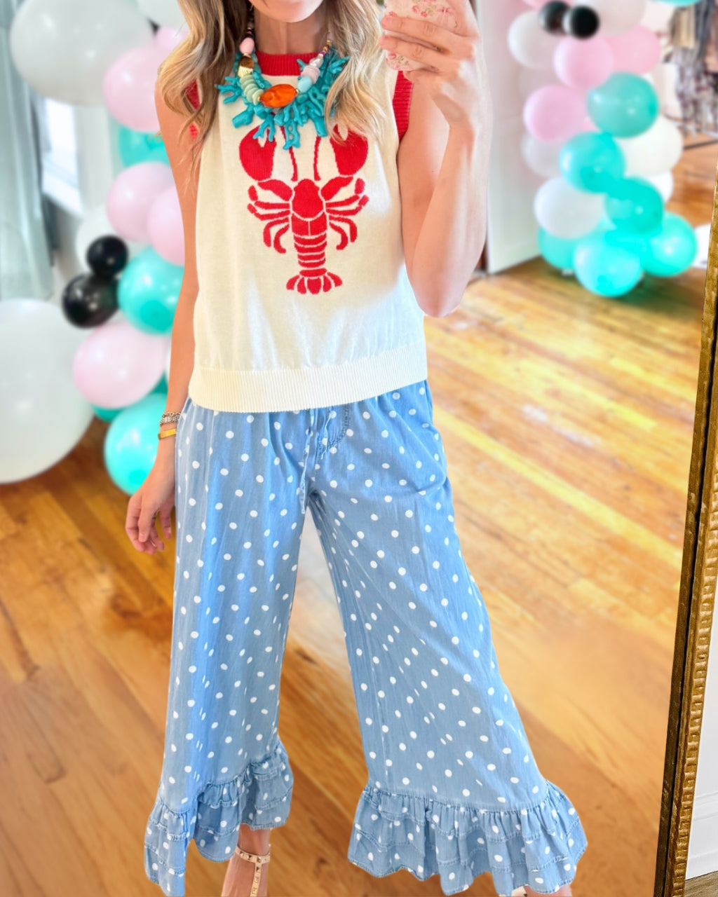 Polka-Dot Ruffled Hem Pants
