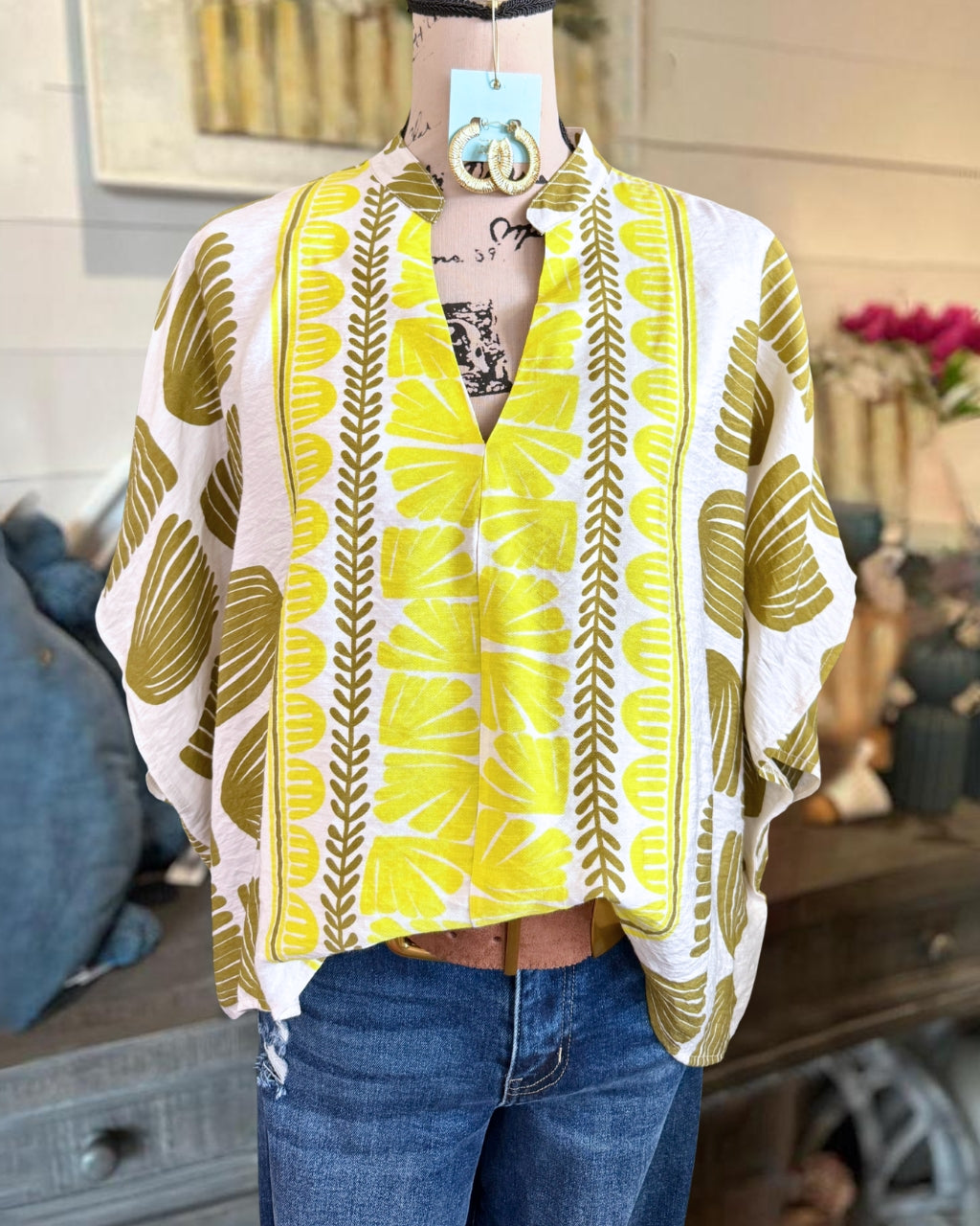 Chic Patterned Batwing Sleeve Top