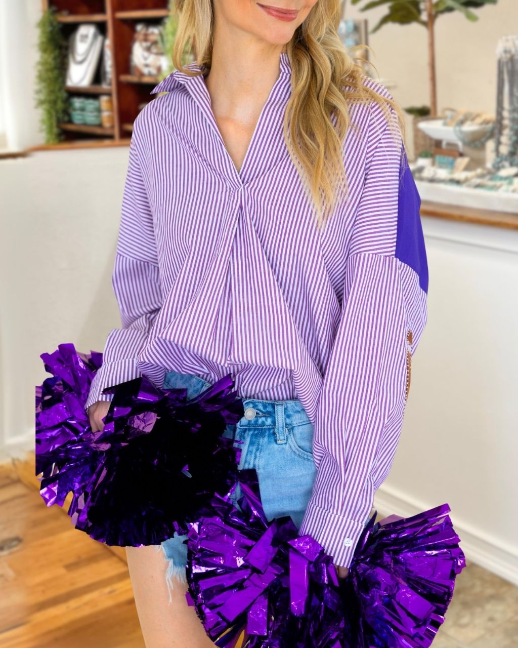 Game Day Football Embroidered Striped Top