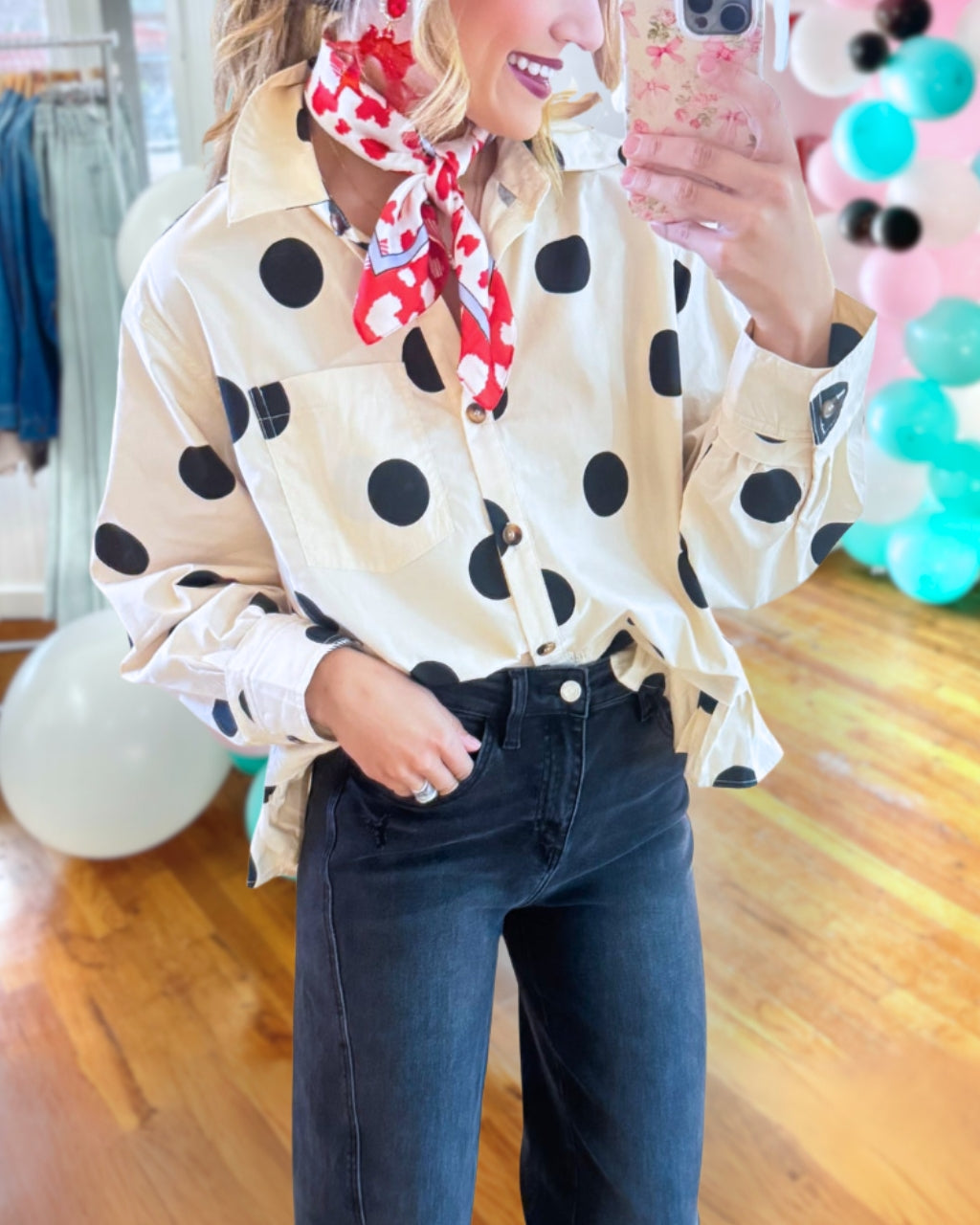 Polka Dot Ruffled Poplin Shirt