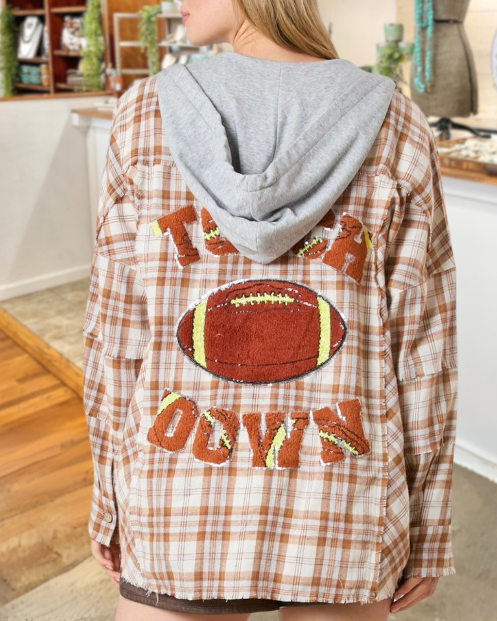 Touchdown Embroidered Plaid Hooded Jacket