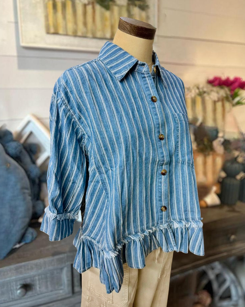Stylish Striped Denim Shirt