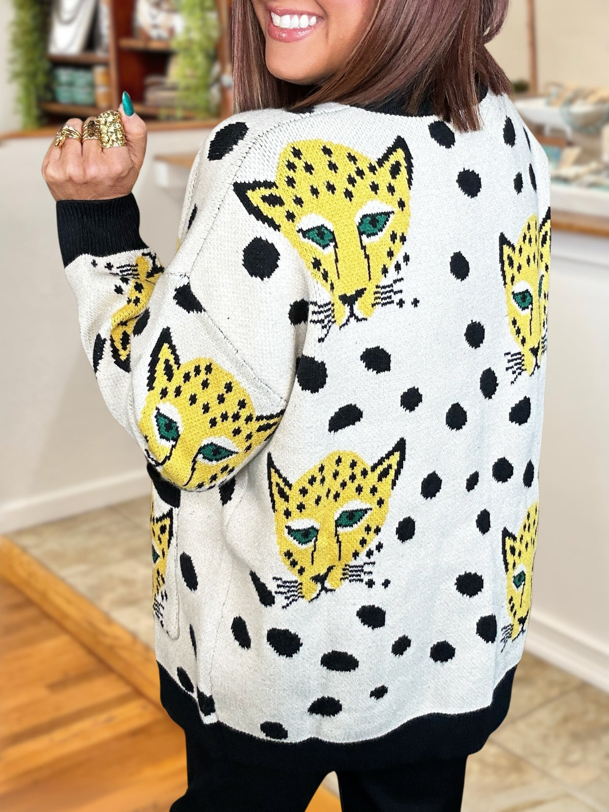 Leopard-Print Polka-Dot Cardigan