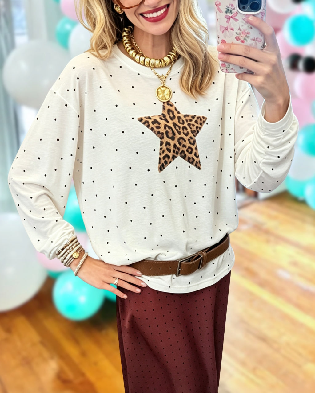 Star-patterned Leopard Polka Dot Top