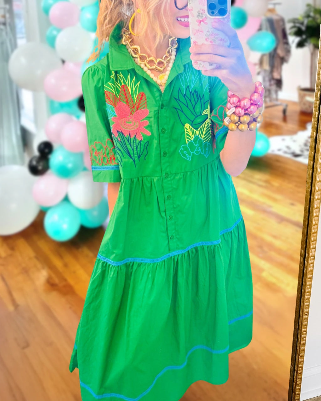 Mixed Floral Embroidered Dress