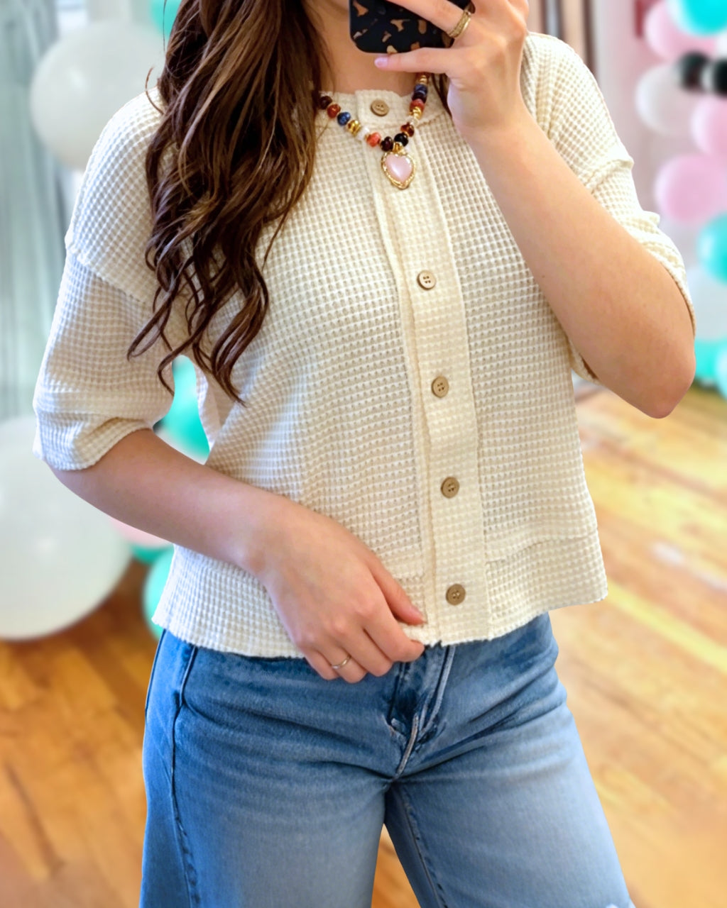 Simple Waffle Cardigan Top