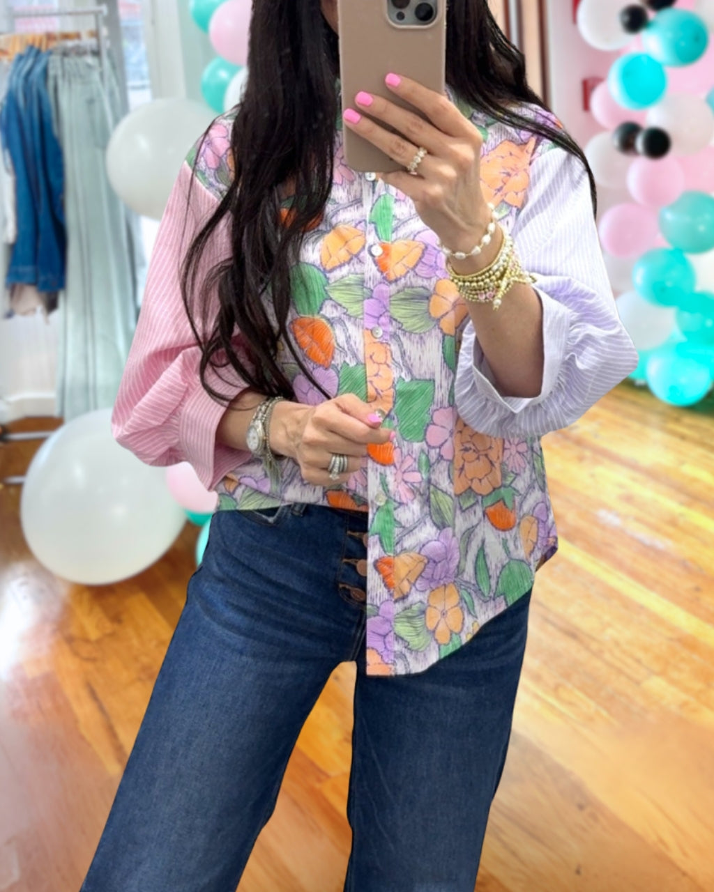 Lively Floral Striped Shirt