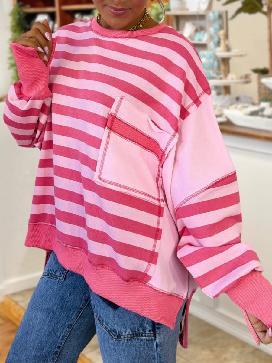 Loose Striped Patchwork Pullover