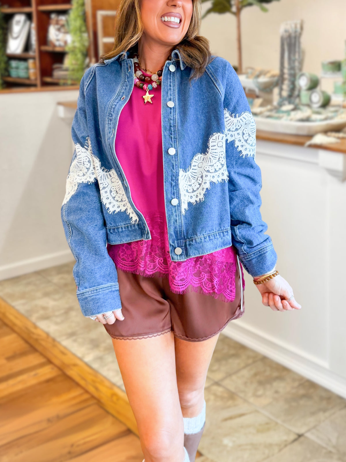 Fashionable Lace Denim Jacket